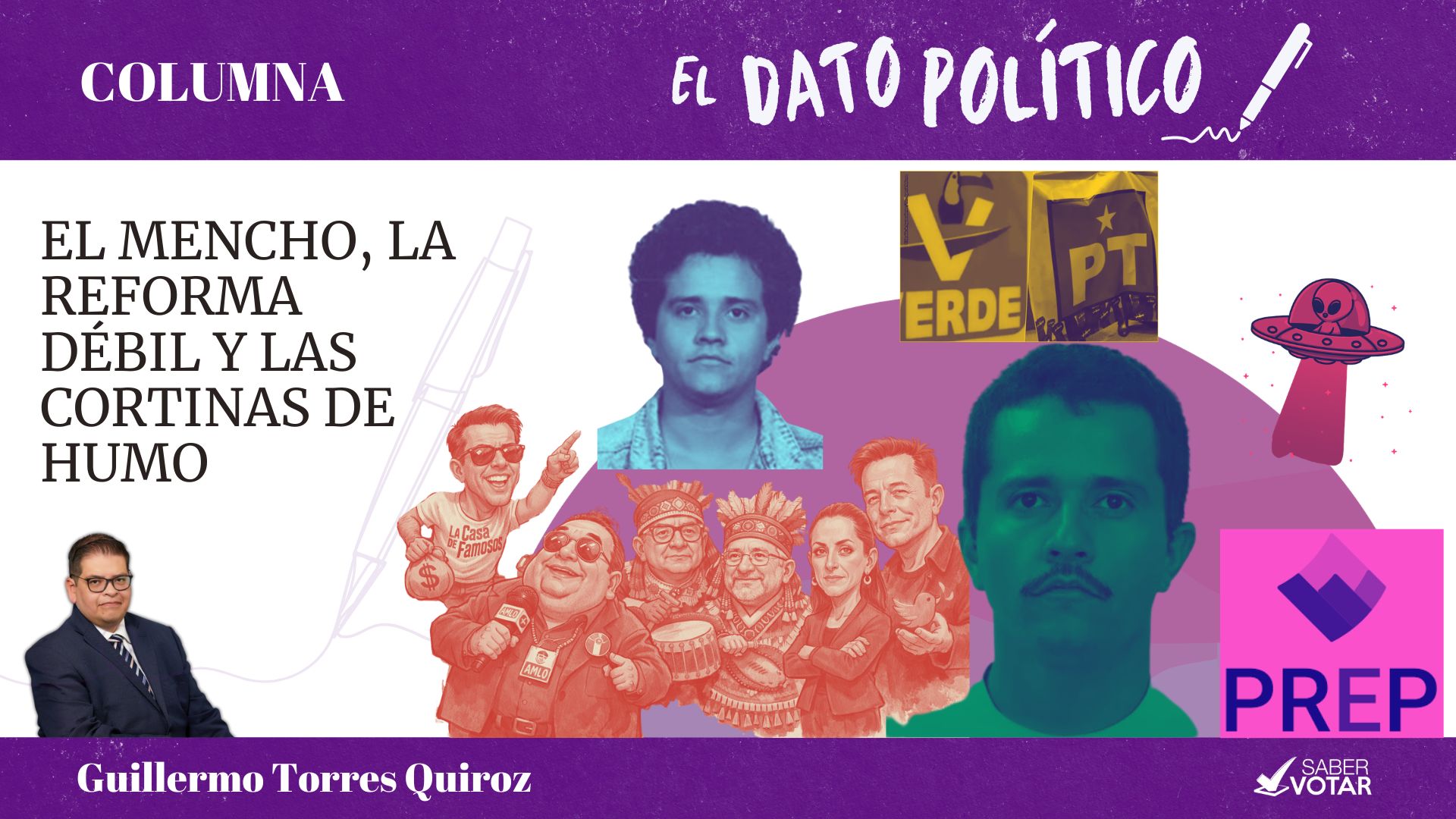 Caricatura política sobre el abatimiento del Mencho en México con Claudia Sheinbaum, ministros de la SCJN, Elon Musk y Sergio Mayer