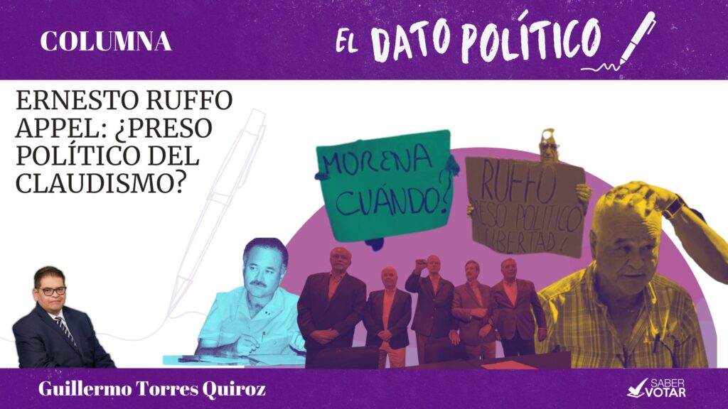 Composición editorial sobre Ernesto Ruffo, preso político, y los cuestionamientos por el uso de la justicia contra una figura de oposición en México.